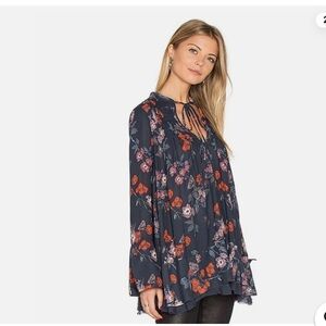 Free People Navy Floral Tunic Top